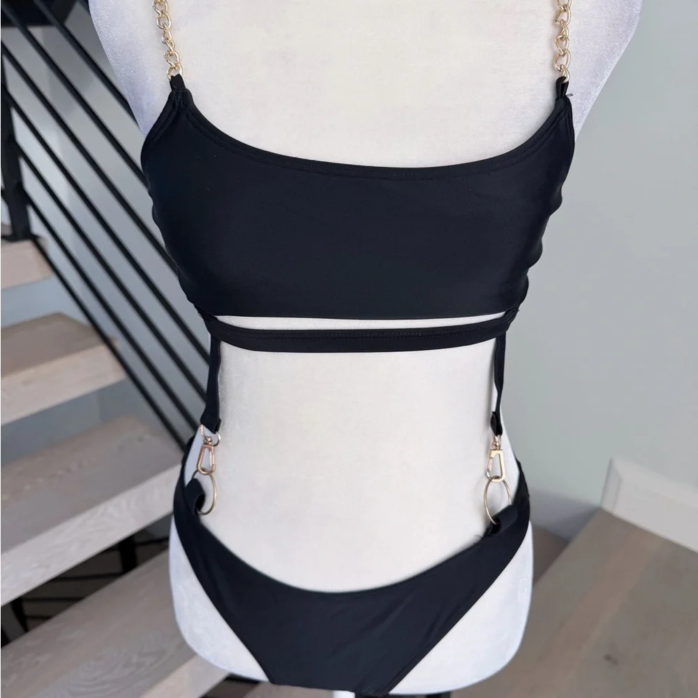 New Black Bikini Swimmer One piece Swimsuit Bathing Suit size S